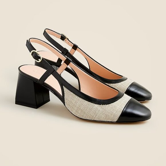 J. Crew Layne Cap Toe Sling Back Block Heels in Spanish Canvas Sz 12 - Picture 1 of 8